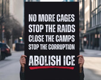 Anti Trump Protest Sign: Stop The Raids, Abolish ICE, No Kings, Political Activist Rally Sign (Digital Download)