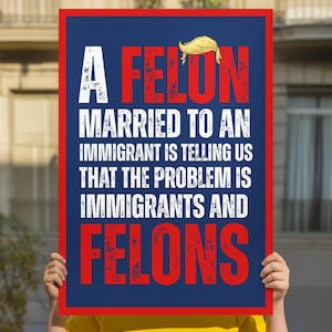 No Kings Protest Sign, A felon married to an immigrant is telling us that the problem is immigrants and felons protest sign, anti trump