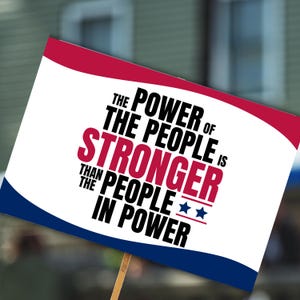 Cartello di protesta "Power of People", arte digitale, cartello di protesta per aprile, anti Trump anti Musk, arte per comizi politici, stampa multiformato