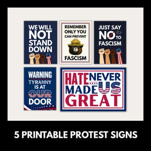 Anti-Fascism Protest Sign Bundle: 5 Political Posters (Digital Download)