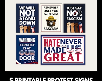 Anti-Fascism Protest Sign Bundle: 5 Political Posters (Digital Download)