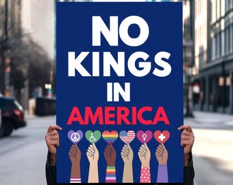 Cartel de protesta "No Kings in America" imprimible, póster de protesta anti-Trump para marzo, cartel de manifestación de activistas políticos (descarga digital)