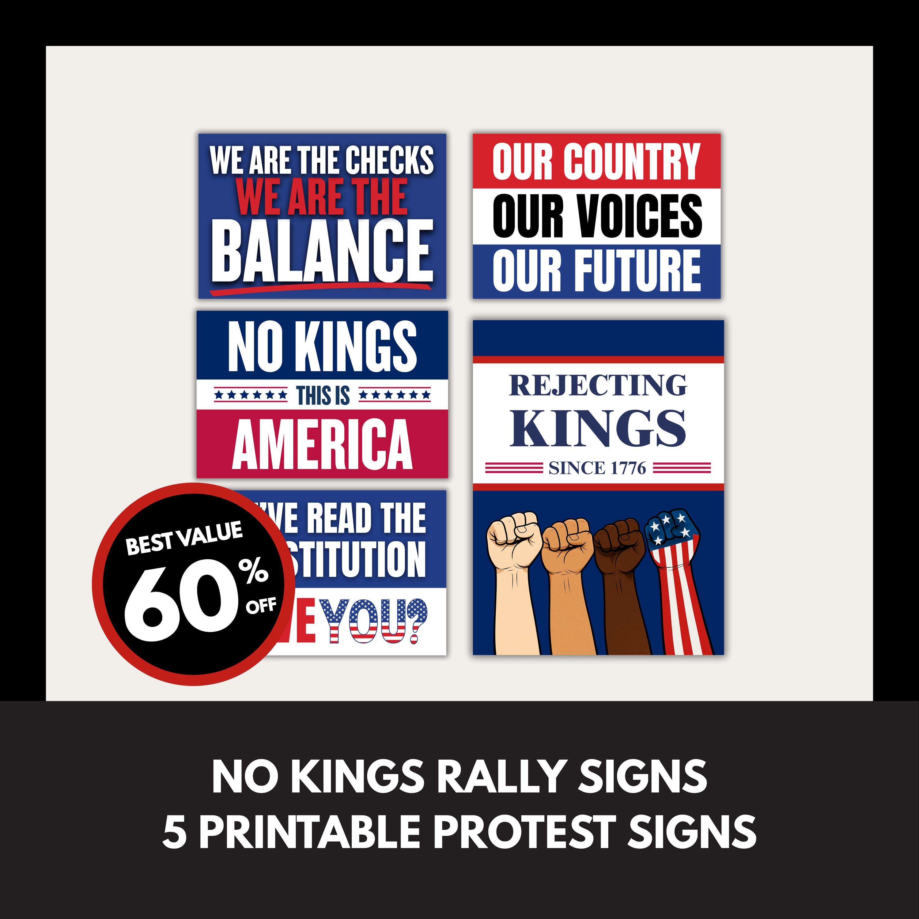 GLAY　NO DEMOCRACY No Kings Printable Protest Sign Bundle V1– Pro Democracy