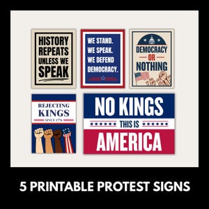 Protest Signs For No Kings Rally June. Anti Trump Sign Bundle, Printable Signs Download, Pro Democracy, Fight Oligarchy, Refuse Fascism