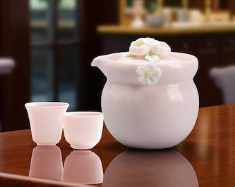 Pink Japanese Ceramic Tea Set I 3-Piece Floral Teapot & Teacups with Gift Box | Minimalist Sakura Teaware | Elegant Tea Gift for Her I Gifts