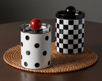 Black and White Ceramic Canister Jars I Modern Graphic Storage for Kitchen & Home I Cookie Jar I Spices Airtight Jar I Elegant Ashtray