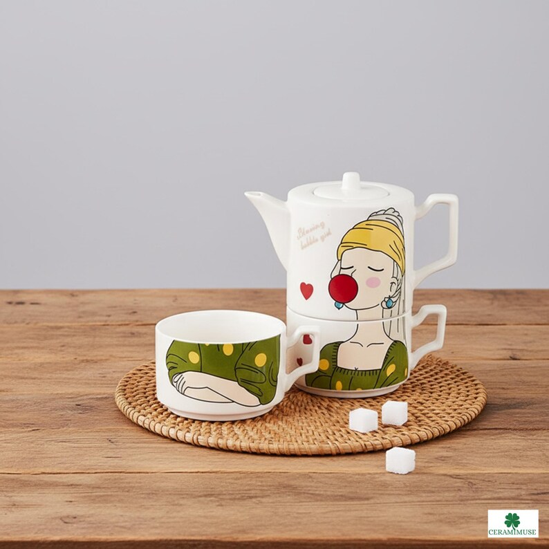 Pop Art Bubblegum Girl Teapot | Aesthetic Ceramic Tea Set | Unique Gift ...