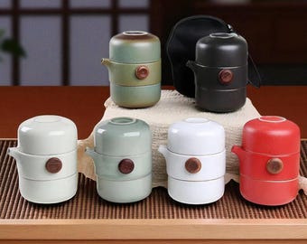 Portable Ceramic Tea Set with Travel Case I Gongfu Teapot Cup Set I  Stackable Modern Chinese Kung Fu Tea Set for Home & Travel I Gifts