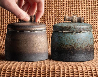 Mini Glazed Ceramic Tea Jar | Stoneware Spice Canister