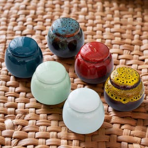 Colorful Ceramic Tea Caddy I Small Glossy Glaze Storage Jar for Spices I Herbs, Sugar | Japanese-Style Tea Canister with Lid I Birthday Gift