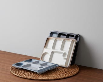 Bandeja de desayuno seccionada / Fuente de cerámica con compartimentos / Soporte para huevos y plato para tostadas / Bandeja de brunch estilo bento moderno