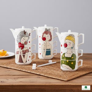 Tetera Pop Art Bubblegum Girl / Juego de té de cerámica estético / Regalo único para tu mejor amiga / Utensilios de cocina modernos / Decoración divertida para el apartamento