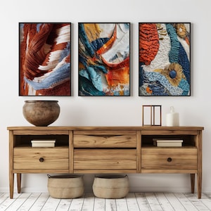 Chateaucore Materials Wall Art Triptych Bundle, Set of 3 Rustic Fabric Prints, Digital Download, Aesthetic Decor