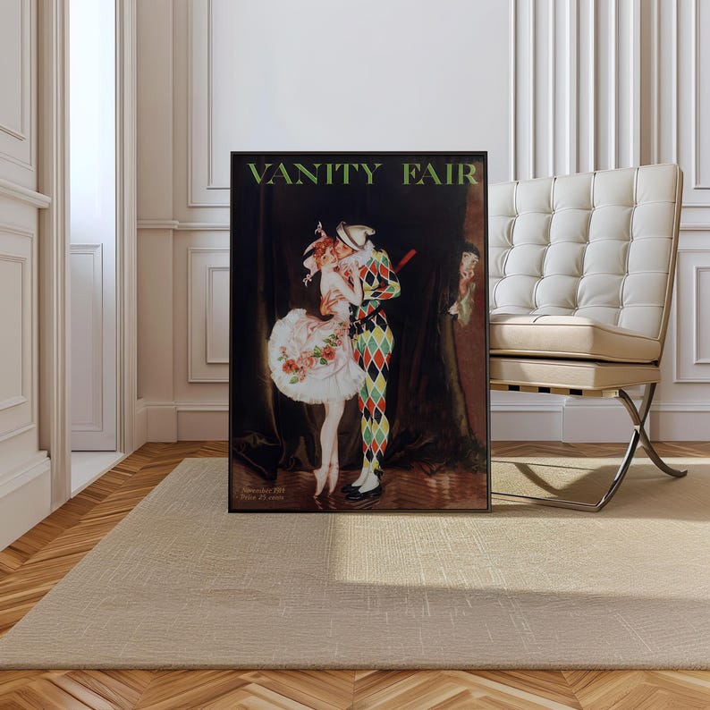 A detailed view of the digital print, highlighting the artist's rendering of the fabric and the mysterious figure in the background.