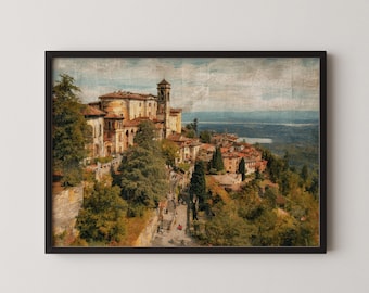 Sacro Monte di Varese Italia - Stampa artistica digitale di un villaggio italiano d'epoca, paesaggio europeo da scaricare