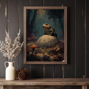 Dark Academia Toad Art Print, Dark Cottagecore Decor, Woodland Animal Wall Art, Moody Vintage Aesthetic, Whimsical Forest Printable