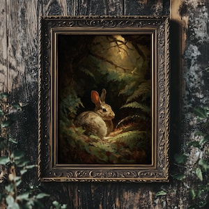 Dark Academia Rabbit Print: Moody Cottagecore Forest Art (Digital Download)