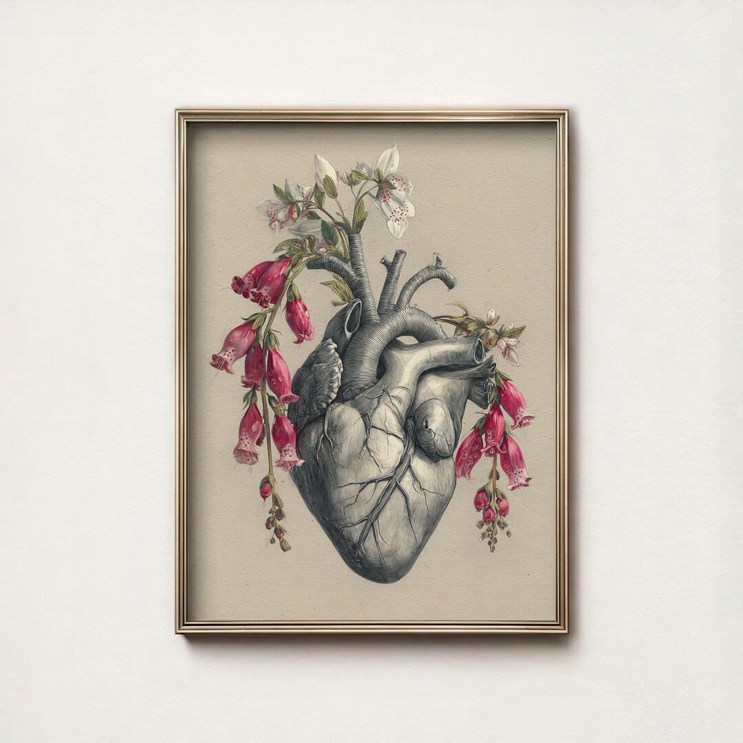Floral Anatomy Heart Print - Medical Student Gift - Bleeding Hearts ...