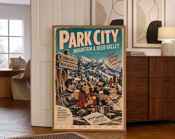 Park City & Deer Valley Ski Print | Vintage Alpine Poster | Cabin Living Room Wall Art