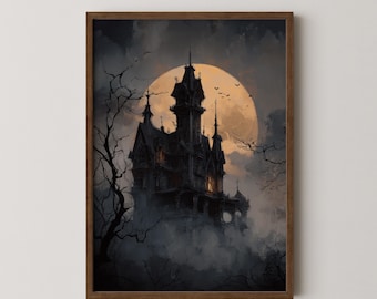 Vintage Haunted Victorian House Print, Gothic Dark Academia Wall Art, Digital Download