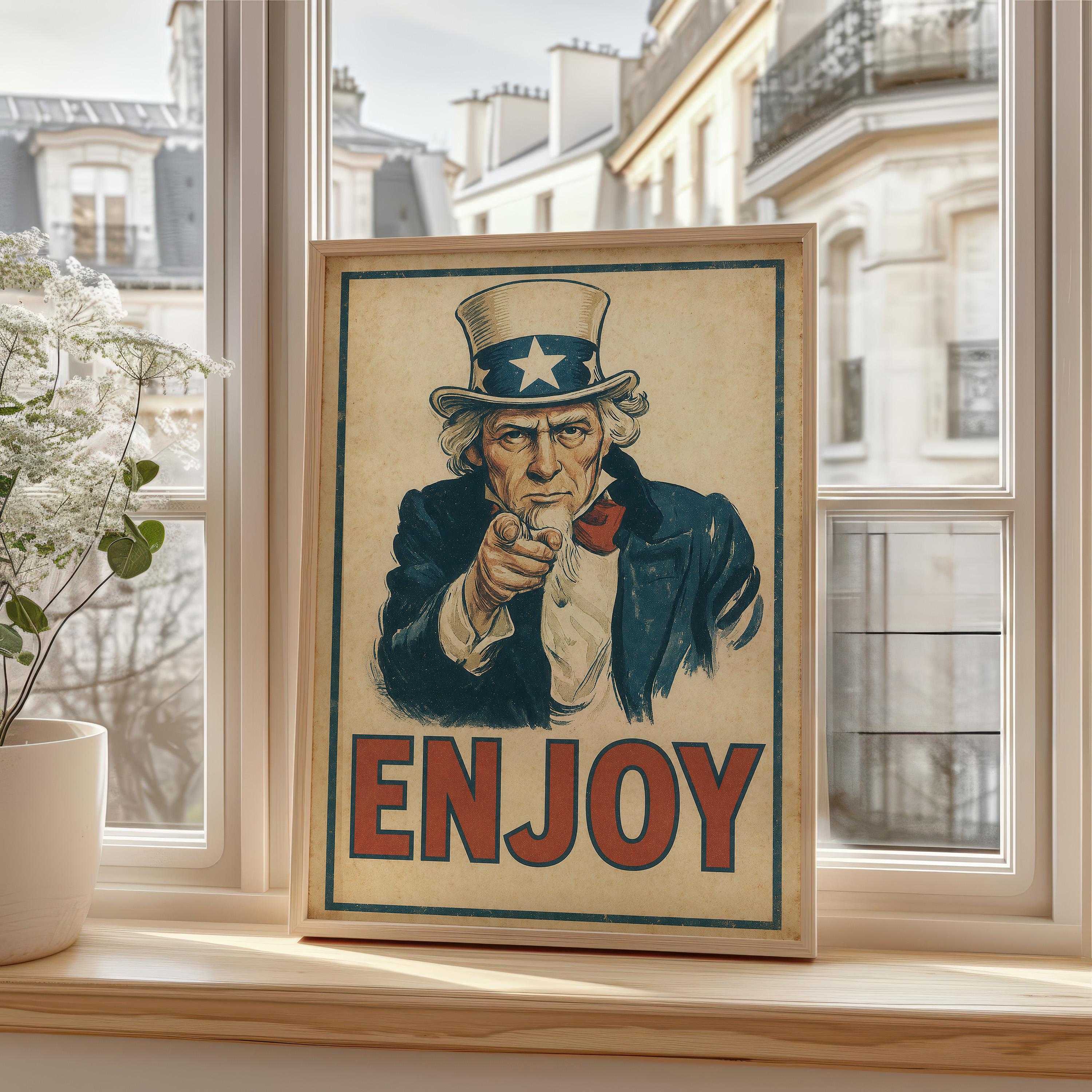 Vintage Uncle Sam Poster, Patriotic Americana Wall Art, Retro USA