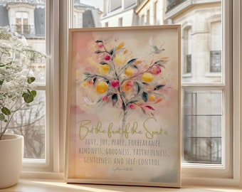 Decoración de pared para habitación infantil cristiana, lámina con versículo bíblico sobre el fruto del Espíritu, descarga digital del pasaje de Gálatas 5.