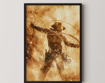 Dynamic Cowboy Lasso Digital Art Print | Western Rustic Wall Decor Gift