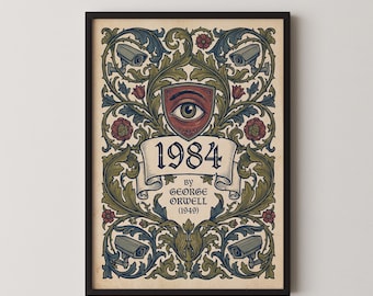 Impresión de portada de libro vintage de George Orwell de 1984, Arte literario de Dark Academia, Descarga digital