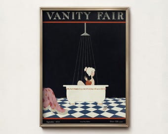 Vintage Vanity Fair Cover 1921 Art Deco Bathroom Print Retro Woman Bathtub Wall Decor