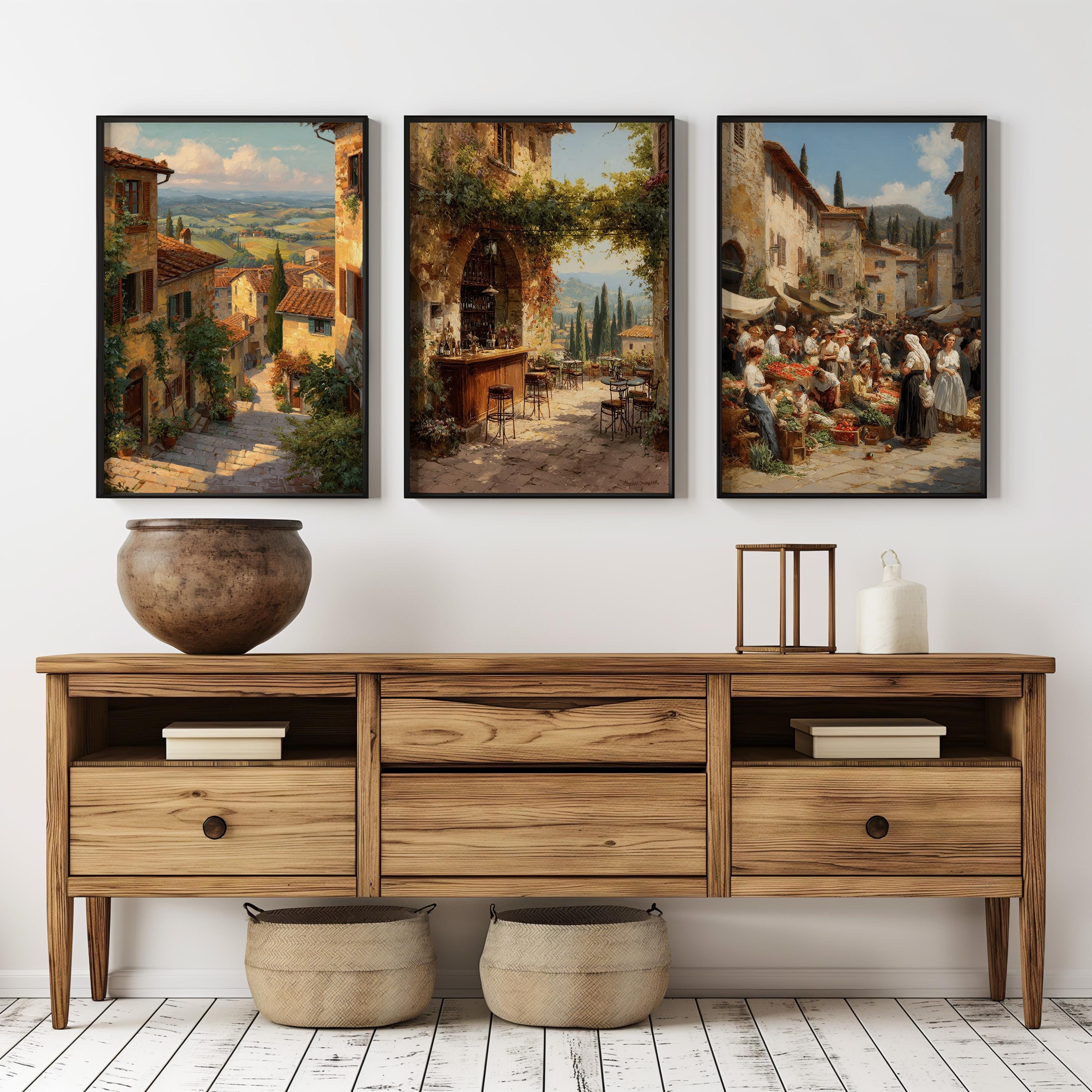 Tuscany Wall Art Set: Italian Village Prints, Mediterranean Decor