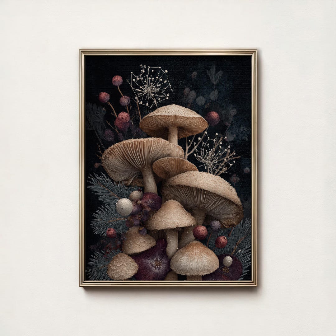 Mushroom Botanical Print Dark Academia Forest Fungi Wall Art Vintage ...