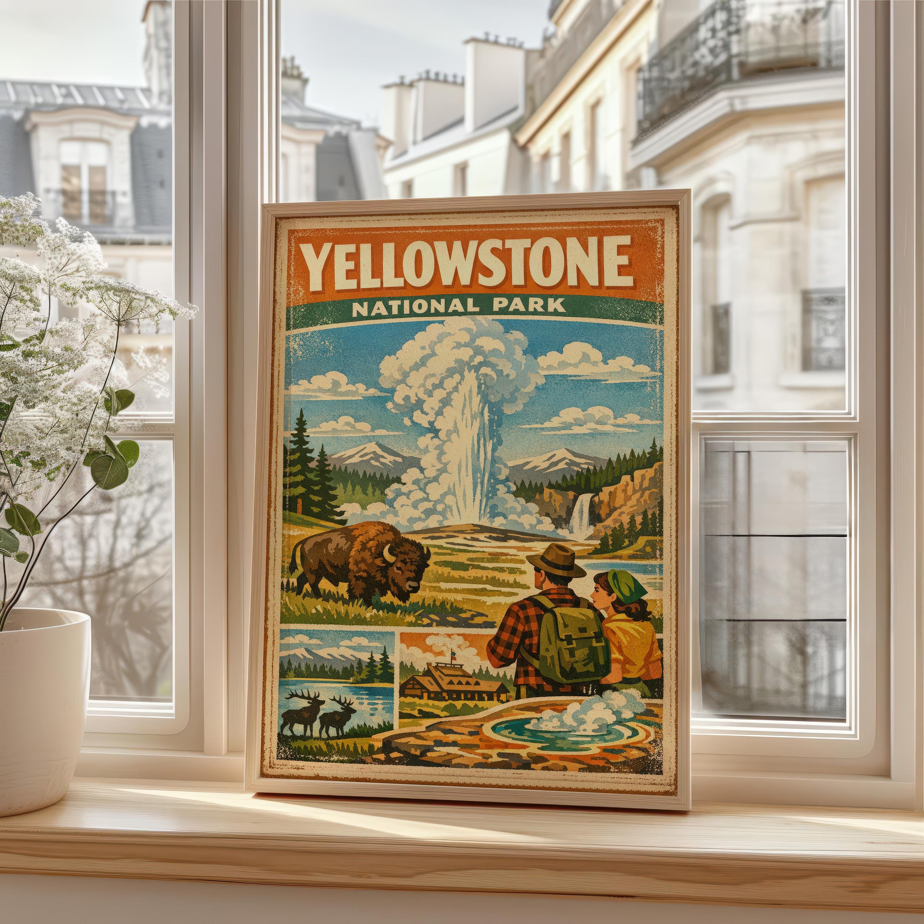 Yellowstone National Park Vintage Poster Retro Wall Art Bison Old ...