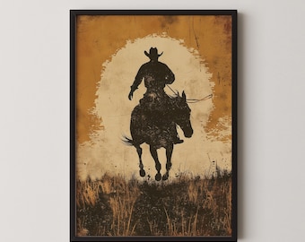 Vintage Cowboy Silhouette Digital Print Art Gift