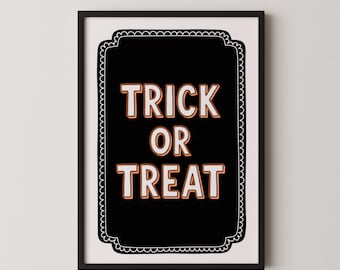 Black Orange Trick or Treat Halloween Digital Sign Printable Art Decor
