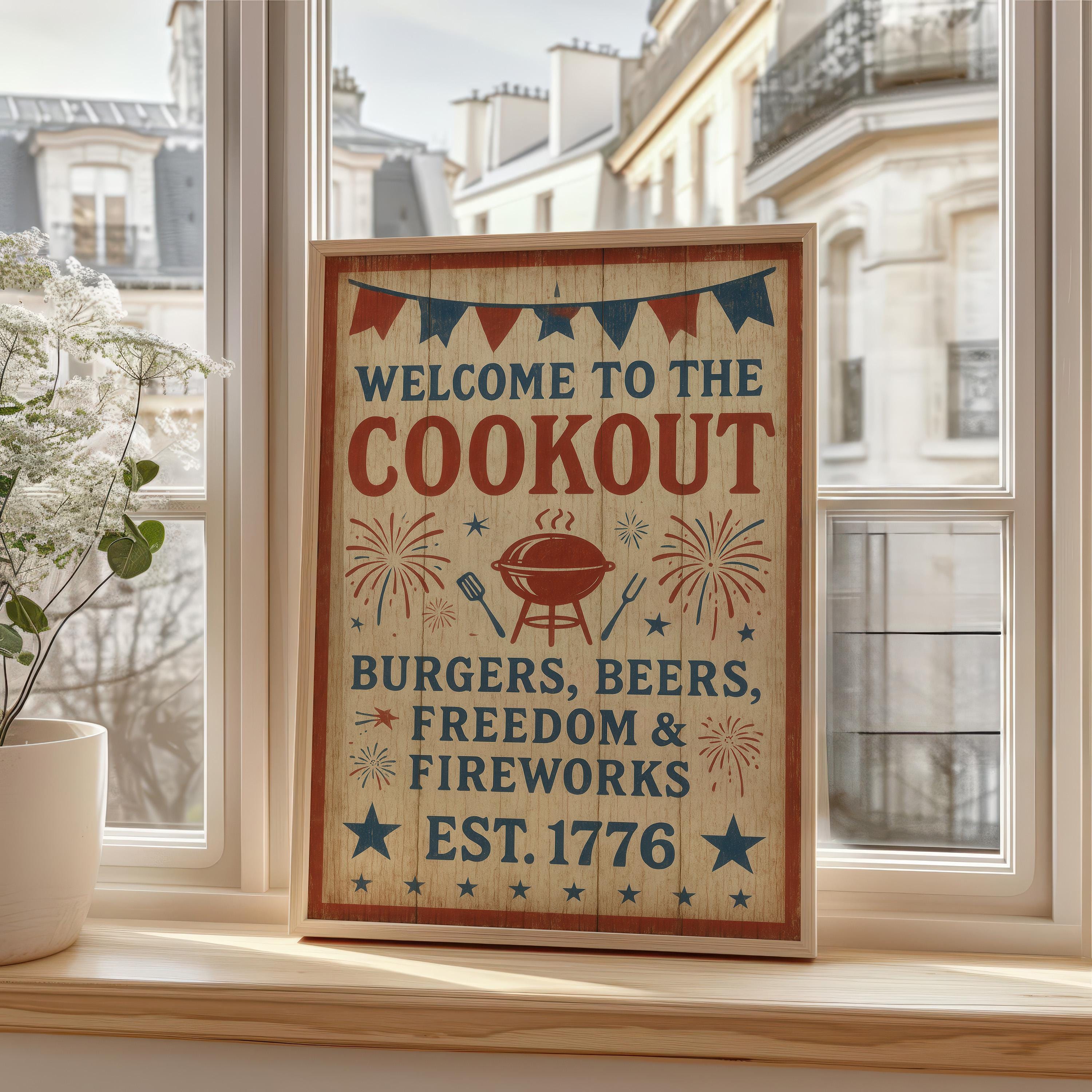 Printable Rustic Cookout Welcome Sign for 4th of July and Summer Bbqs ...