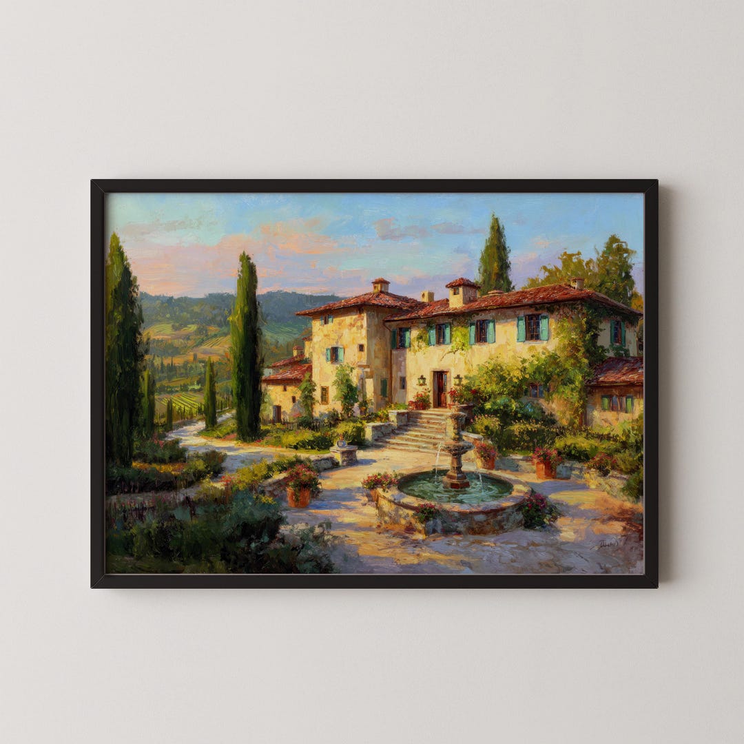 Tuscany Villa Wall Art Print, Italian Landscape Oil Painting ...