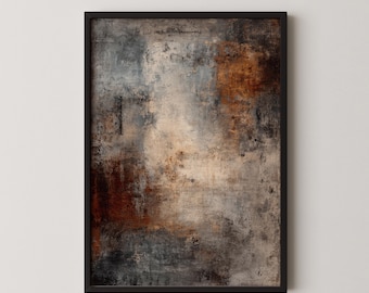 Stampa astratta blu ruggine, arte murale grunge con texture, arredamento industriale moderno, download digitale