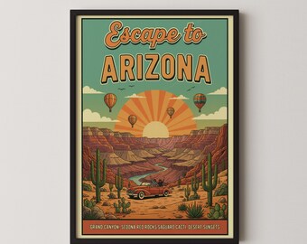 Vintage-Druck der Arizona-Wüste, Grand-Canyon-Reiseposter als Wandbild, Nationalpark-Dekoration (digitaler Download)