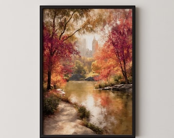 Autumn Central Park Print: Watercolor Fall Foliage, New York (Digital Download)