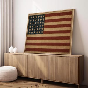 US Flag Wall Art Vintage Print, Old Glory Decor, Americana Art for Fourth of July, Rustic Home Decoration