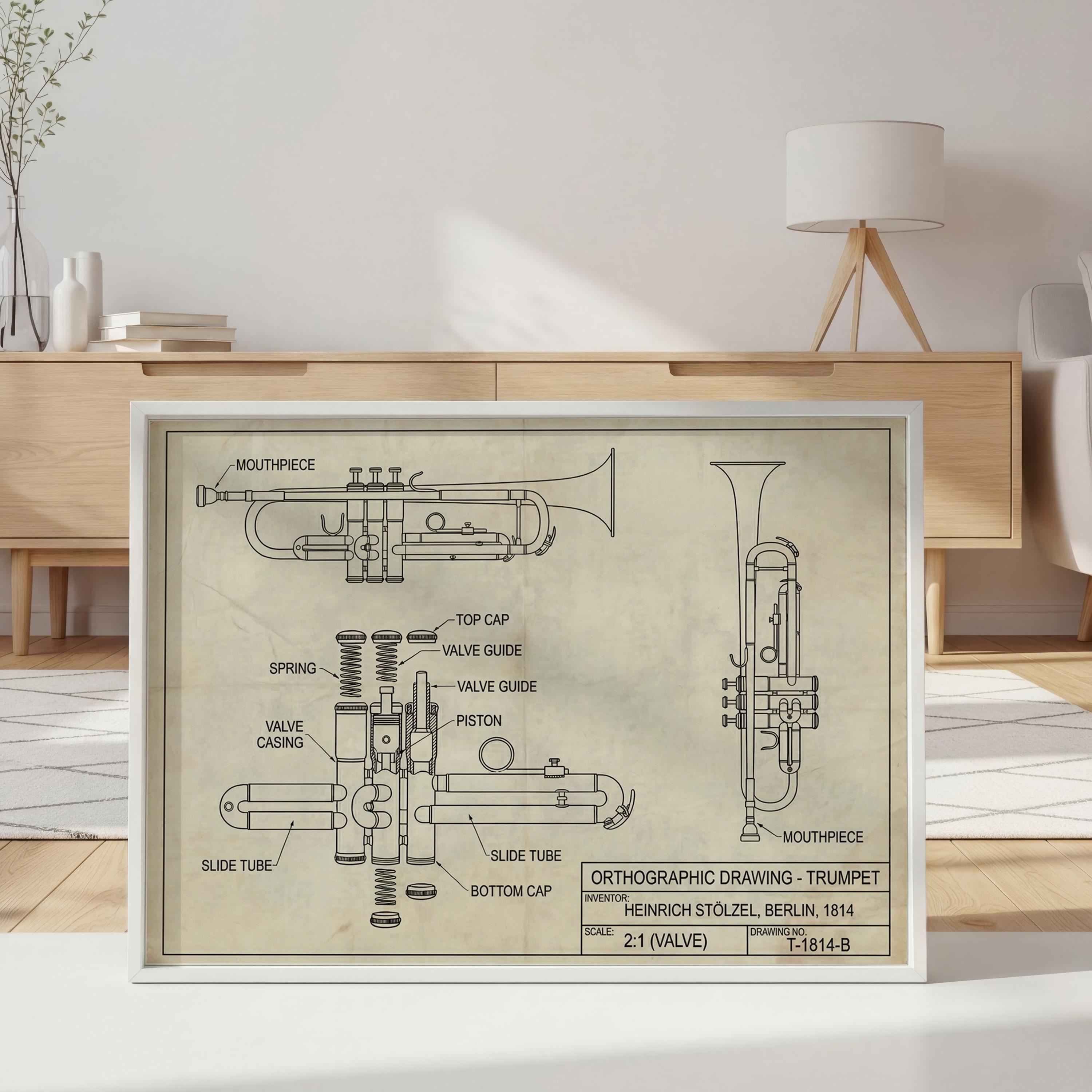 Trumpet Patent Print Music Wall Art Jazz Musician Gift Vintage