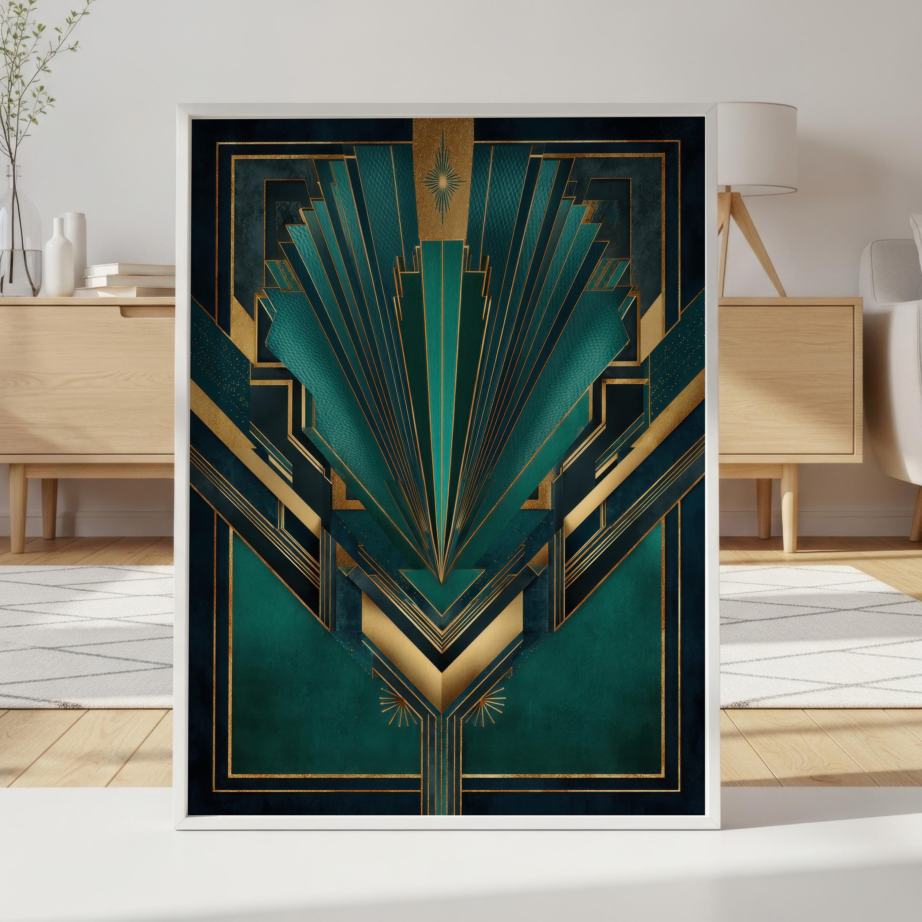Vintage Art Deco Wall Art Print, Emerald Green & Gold Gatsby Decor
