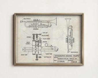 Trumpet Patent Print Music Wall Art Jazz Musician Gift Vintage