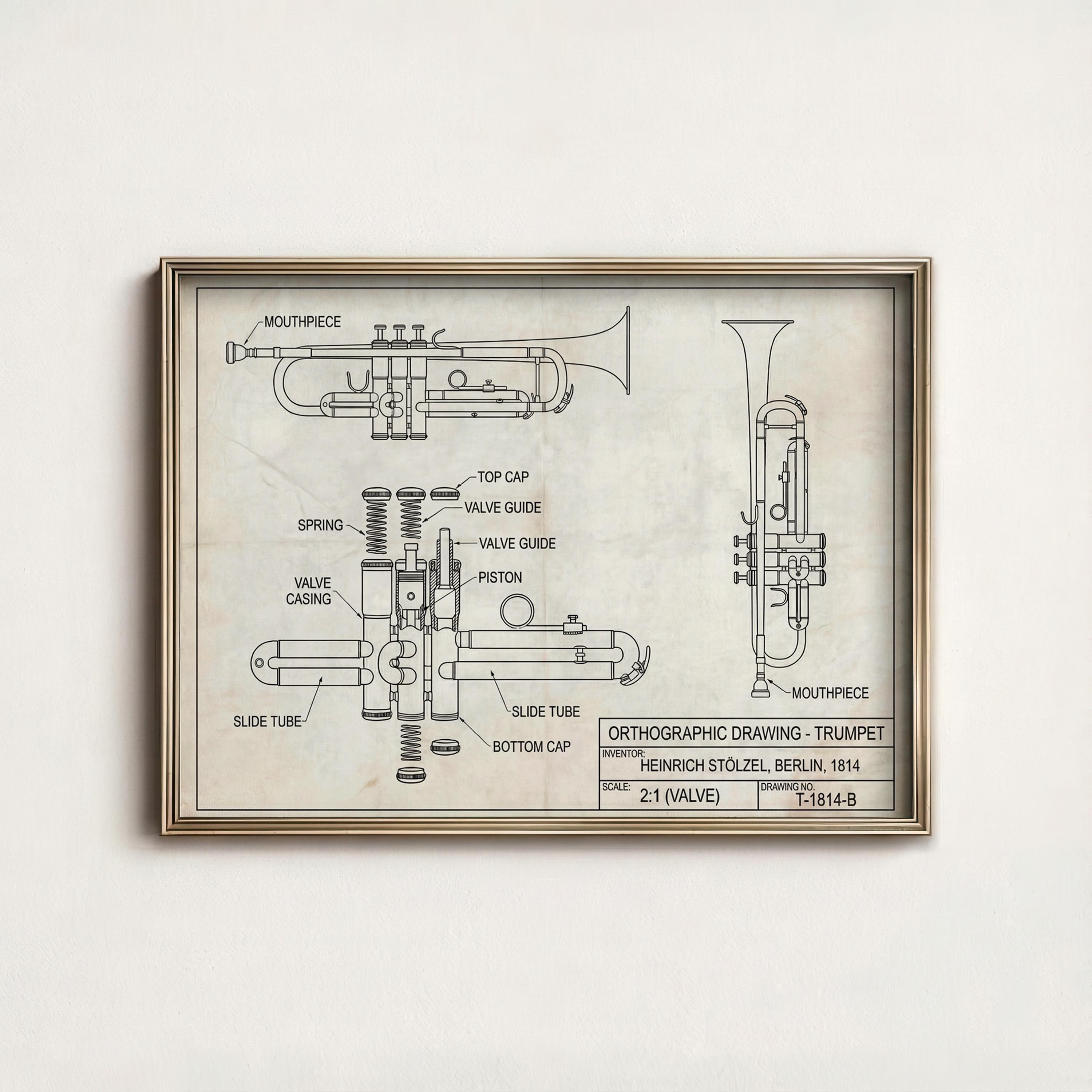 Trumpet Patent Print Music Wall Art Jazz Musician Gift Vintage