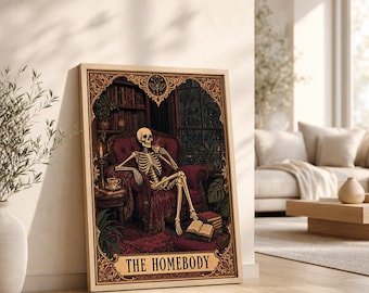 Gothic Skeleton Tarot Print, Dark Academia Tarot Wall Art, Vintage Skeleton Poster, Digital Download