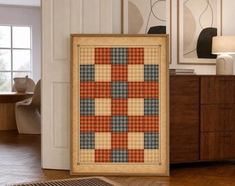 Vintage Plaid Quilt | Rustic Americana Style | Farmhouse Kitchen Decor | Wall Art Print