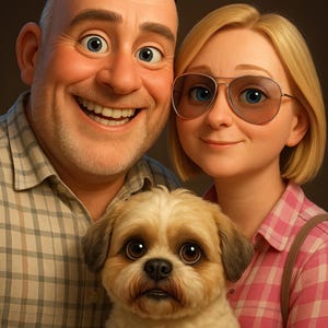 Cinema Pet Portrait – Custom Cartoon Pet Poster in 12 Styles | Pixar, Ghibli, Funko | Up to 4 Pets or People | Funny Wall Art Gift