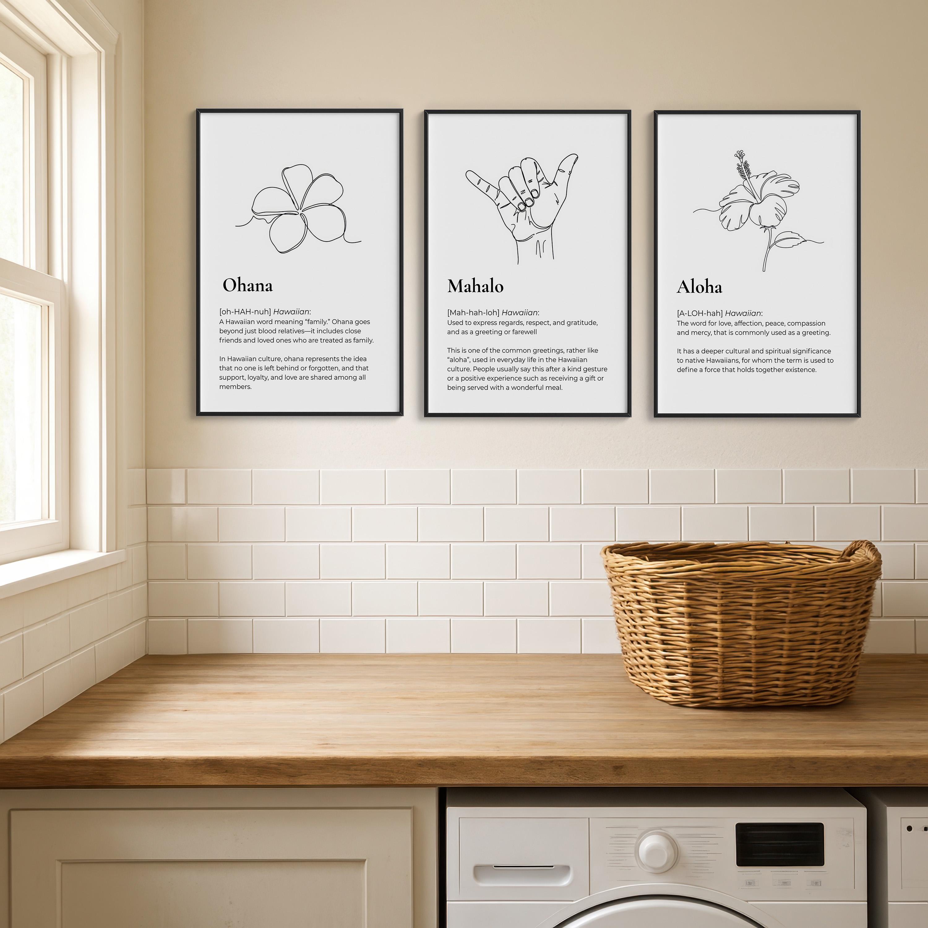 Hawaiian Wall Art Set: Aloha, Ohana, Mahalo Definition Prints