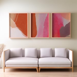 Set of 3 Abstract Watercolor Pink Aesthetic Prints, Digital Download Art for Home Decor, Modern Wall Art
