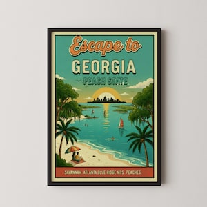 Vintage Georgia Reise Poster Digitaldruck | Pfirsich Zustand Wandkunst
